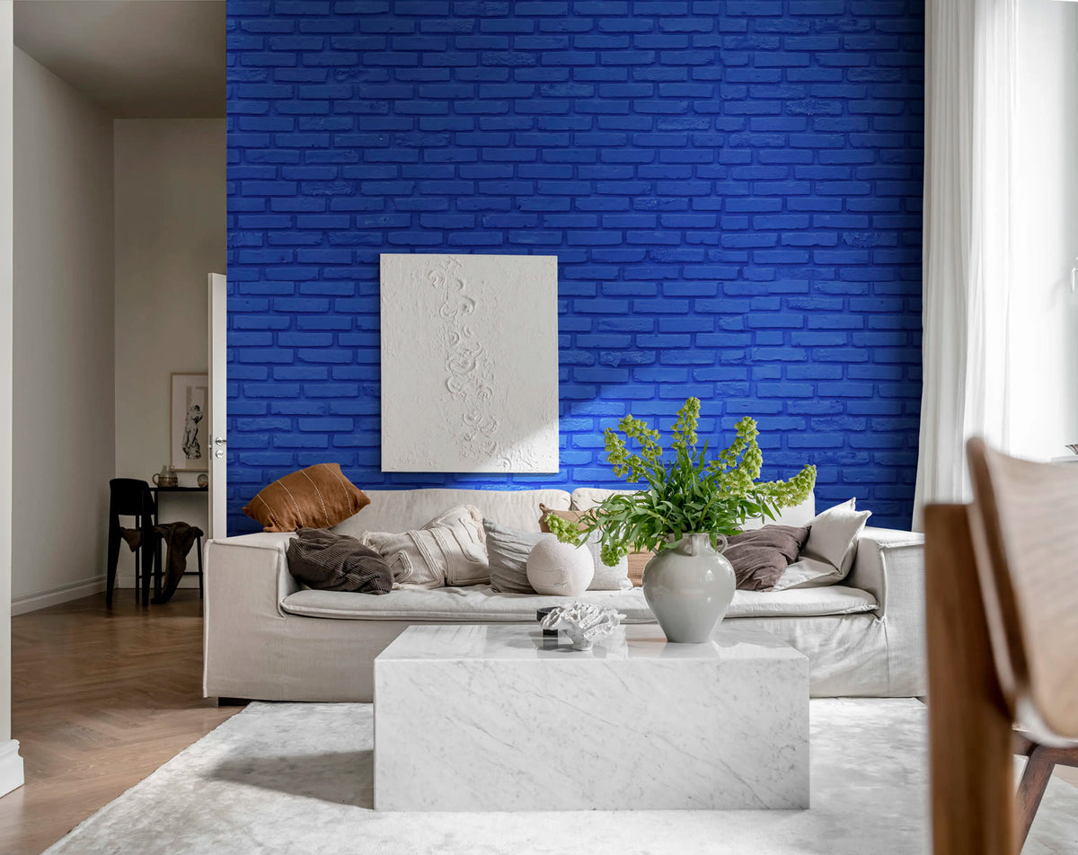 Wall of Bricks, Cobalt Mural Wallpaper - room preview 02