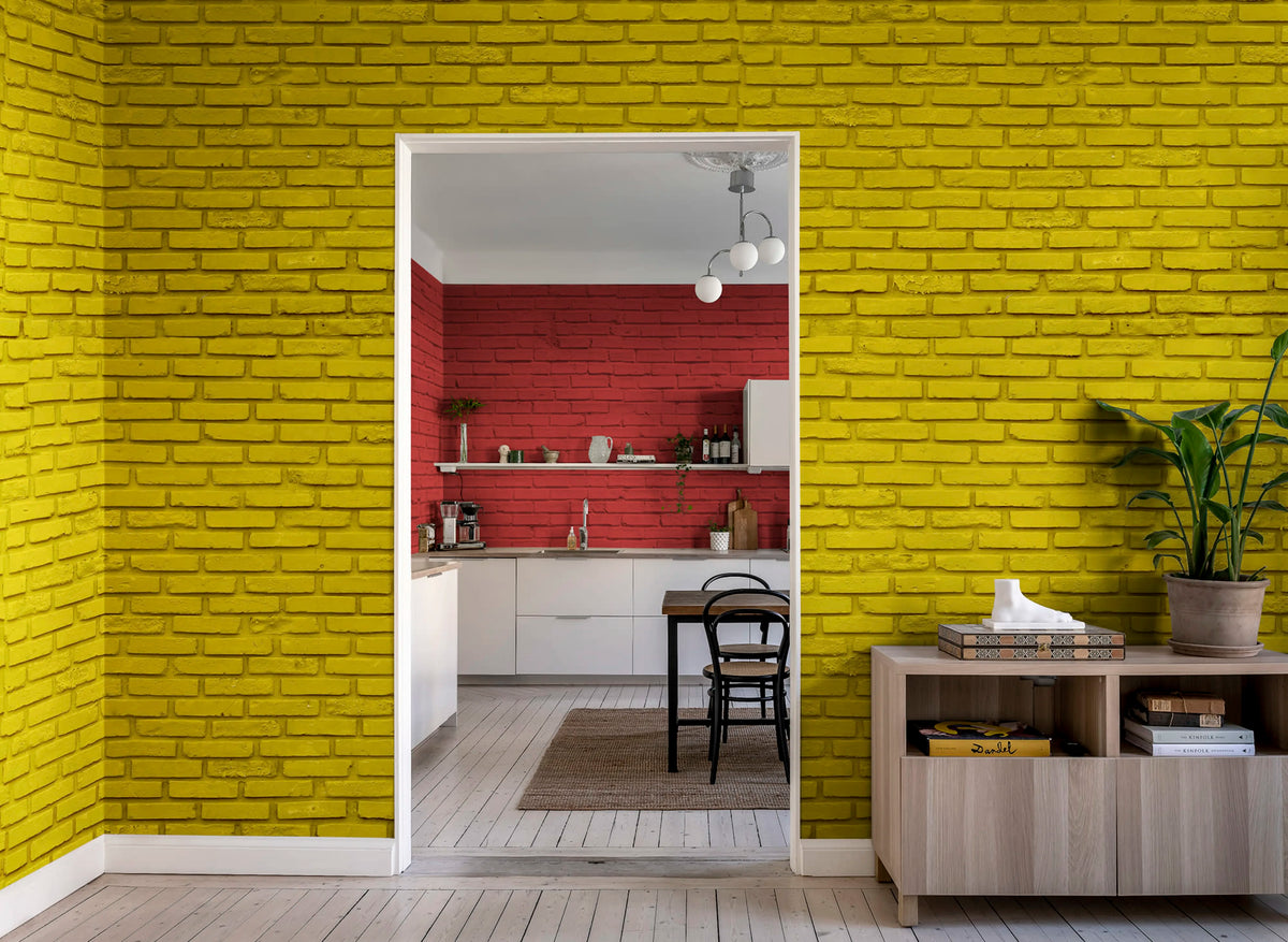Wall of Bricks, Yellow Mural Wallpaper - room preview 02