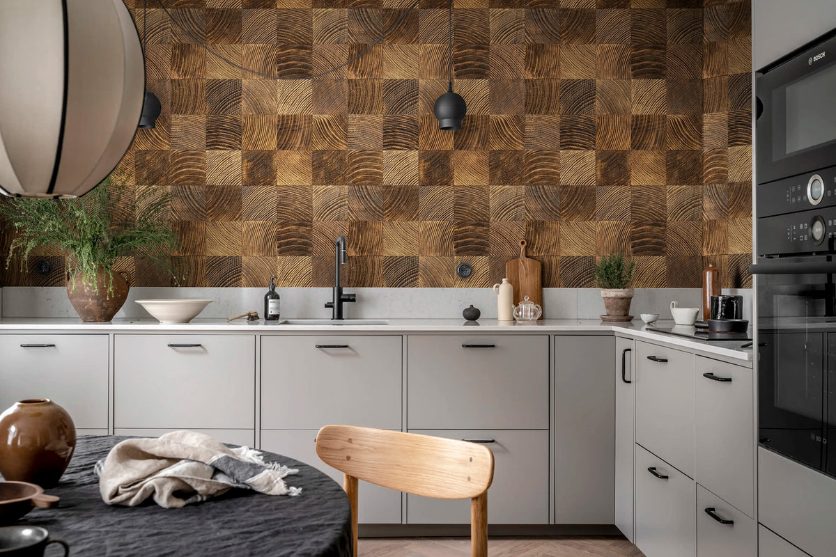 Wood Blocks, Teak Mural Wallpaper - room preview 02