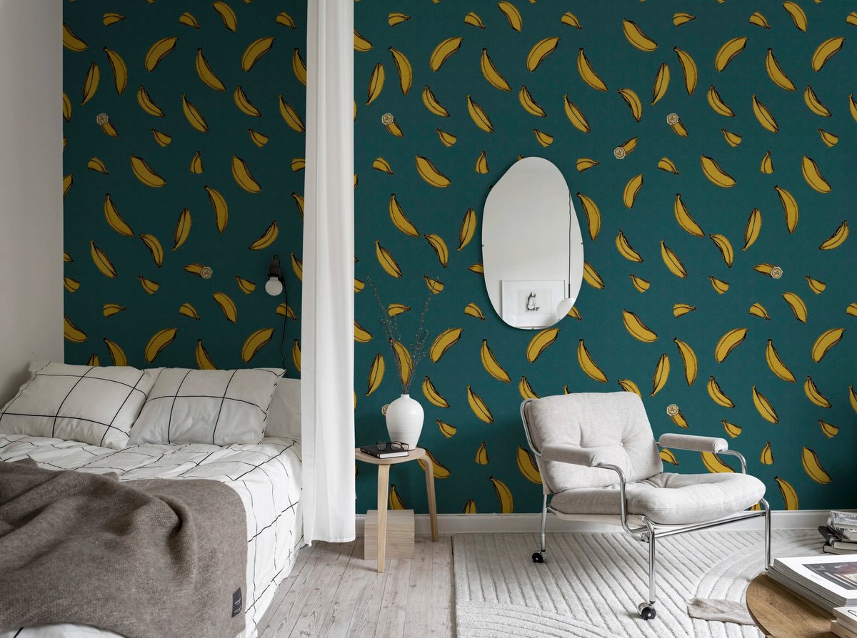 Bananza, Petrol Mural Wallpaper - room preview 02