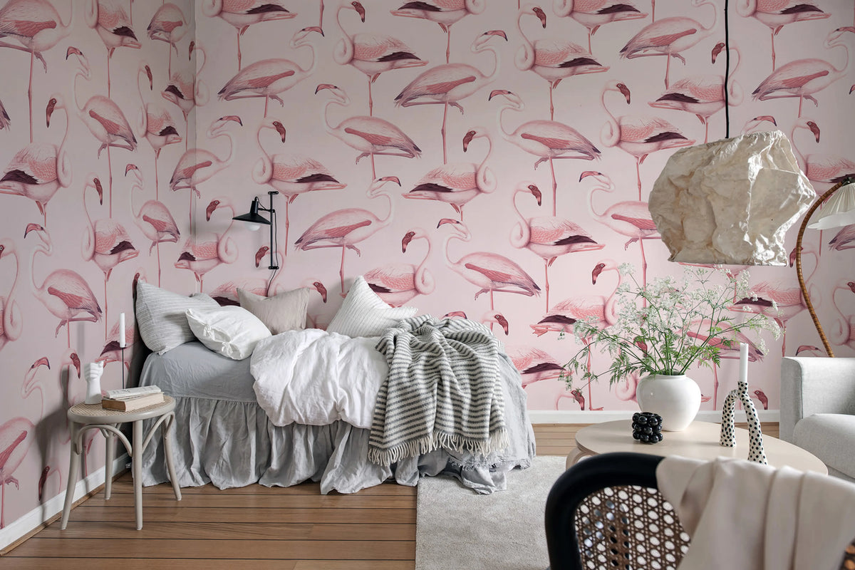 Flamingos, Bubblegum Mural Wallpaper - room preview 02