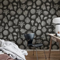 Seashells, Graphite Mural Wallpaper - room preview 02