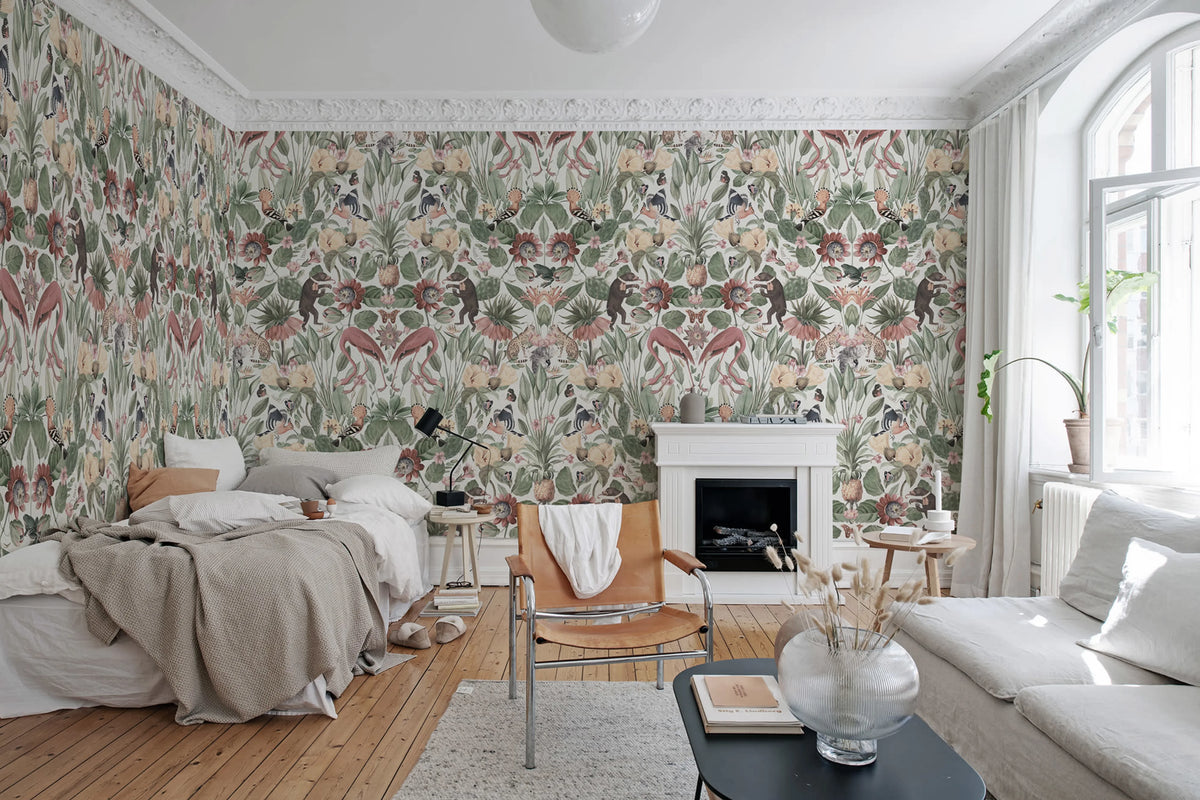 Whimsical Jungle, Pastel Mural Wallpaper - room preview 02