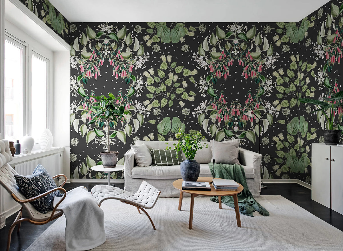 Lotus, Black Mural Wallpaper - room preview 02
