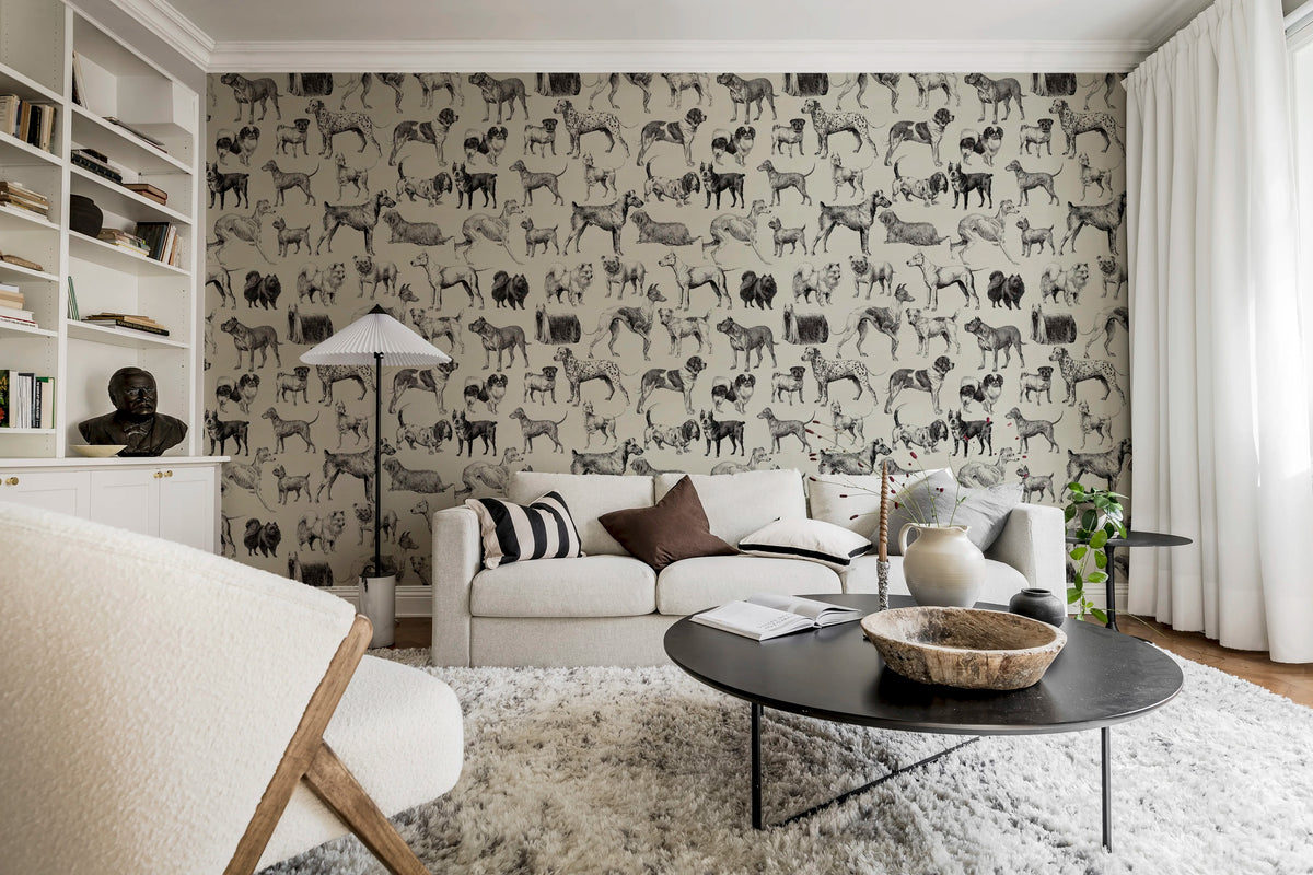 Dogs, Creme Mural Wallpaper - room preview 02