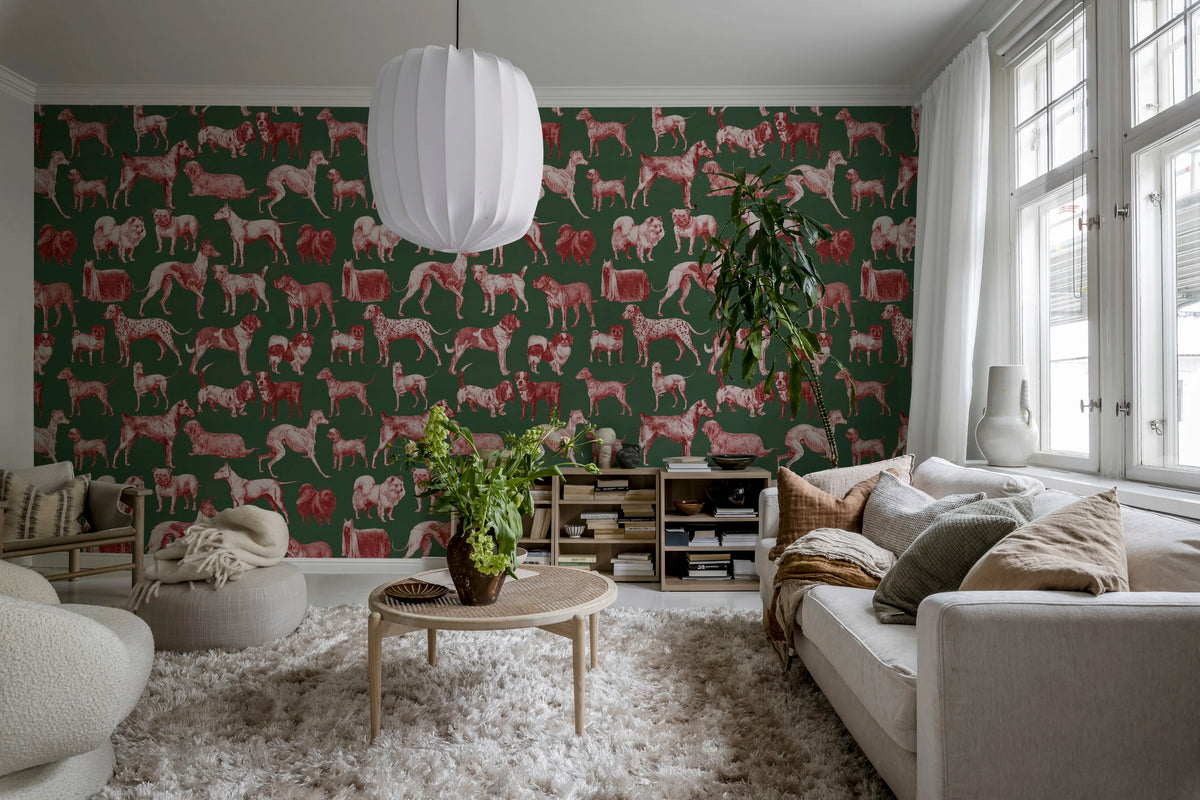Dogs, Red Tan Mural Wallpaper - room preview 02