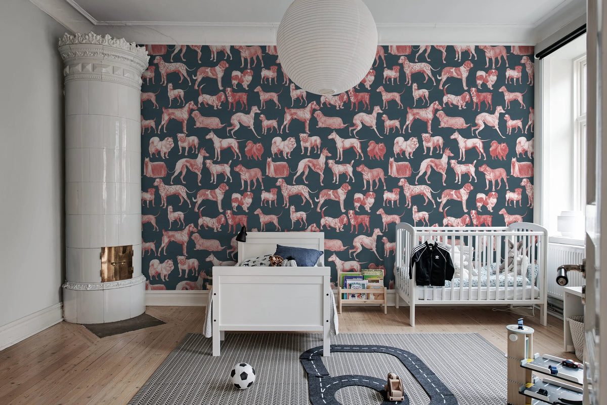 Dogs, Blue Mural Wallpaper - room preview 02