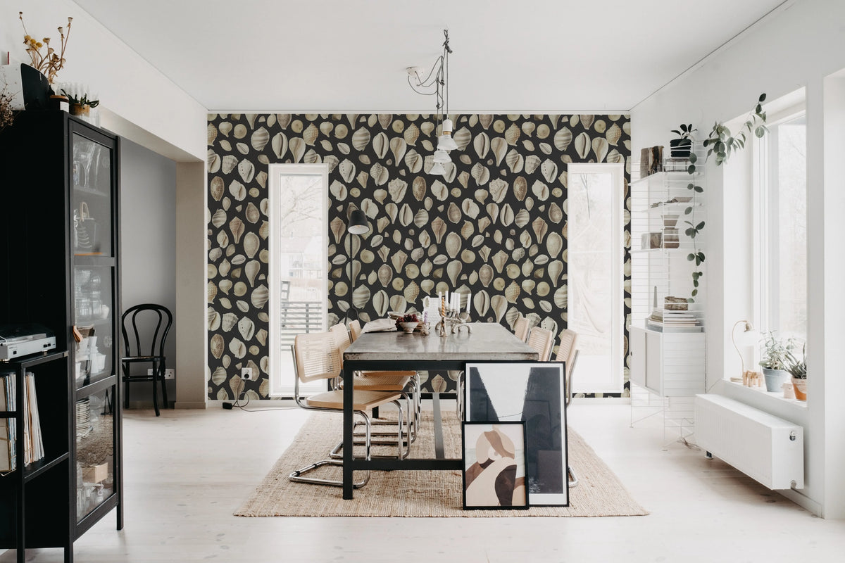 Ocean Shells, Graphite Mural Wallpaper - room preview 02