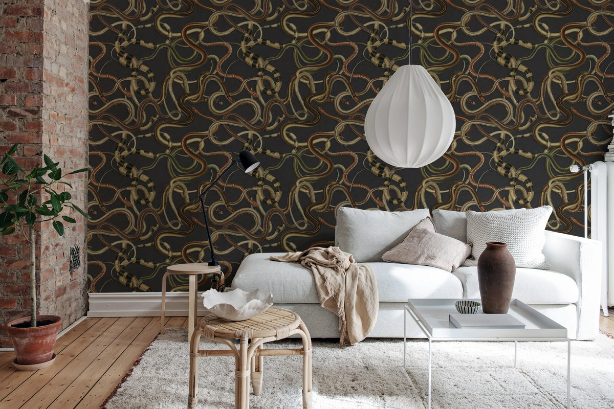 Snakey, Black Mural Wallpaper - room preview 02
