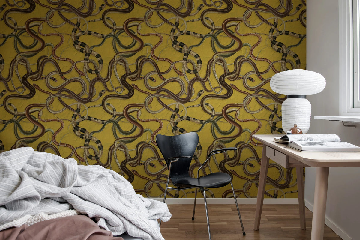 Snakey, Yellow Mural Wallpaper - room preview 02