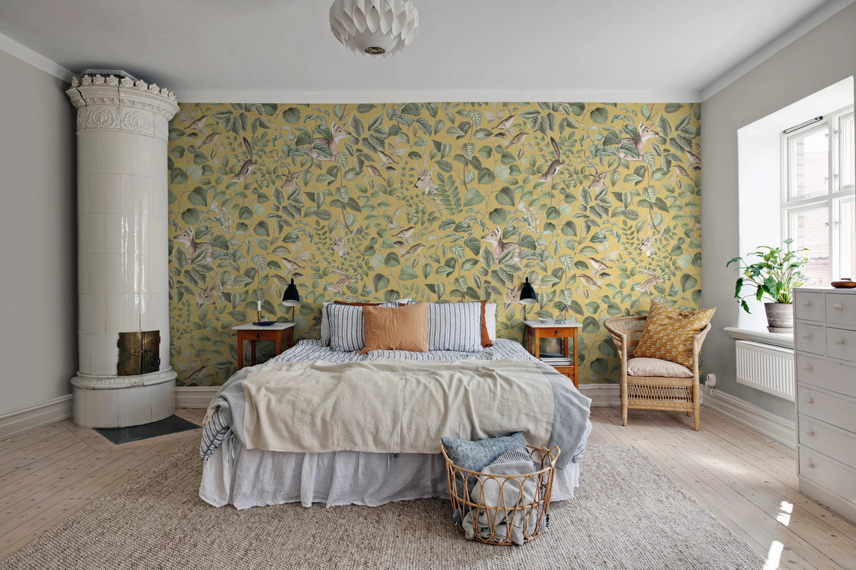 Forest Animals, Yellow Mural Wallpaper - room preview 02