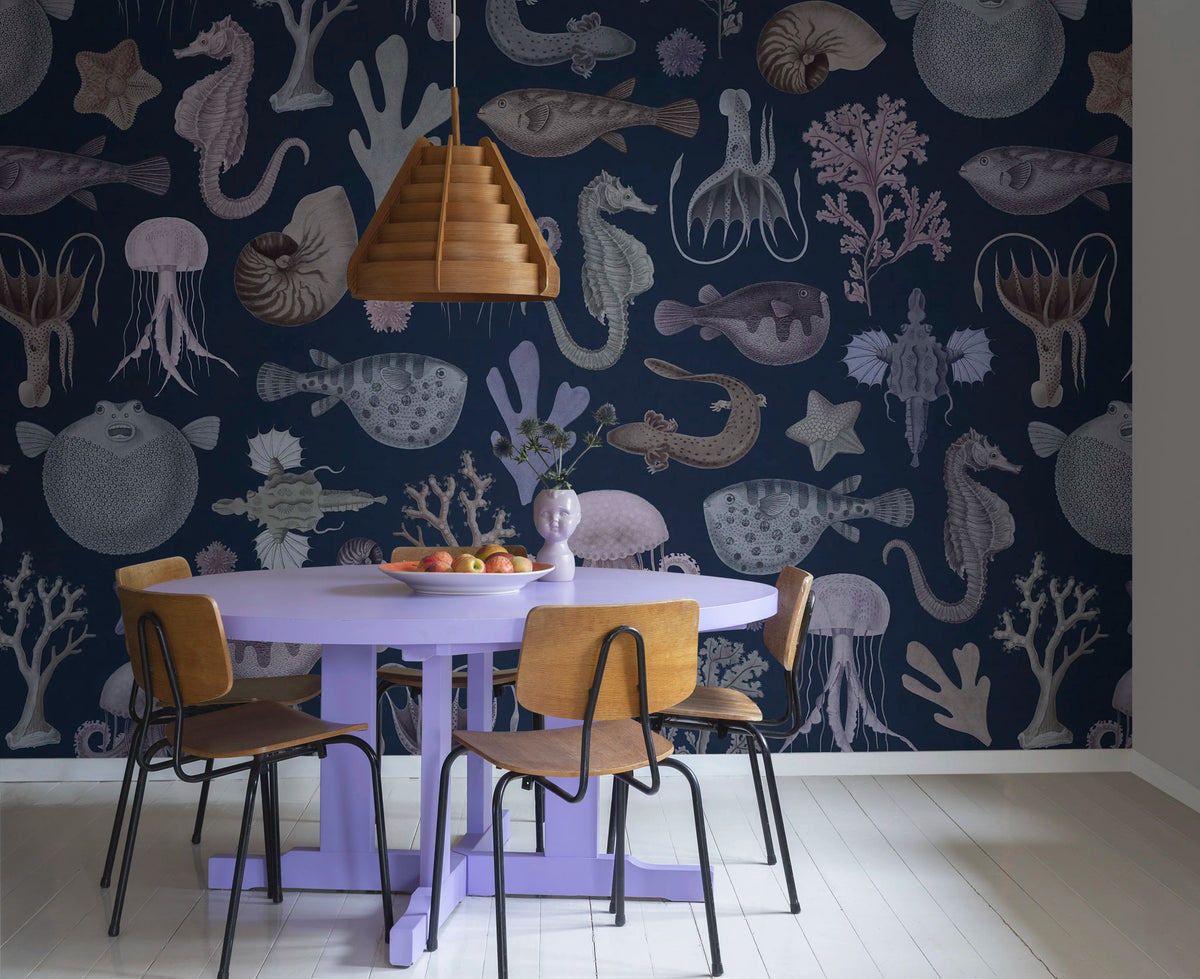 Sea Life, Navy Blue Mural Wallpaper - room preview 02