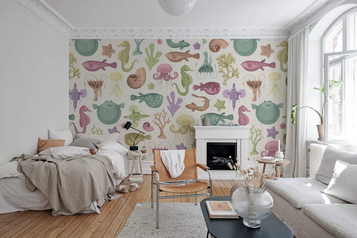 Sea Life, Pastel Mural Wallpaper - room preview 02