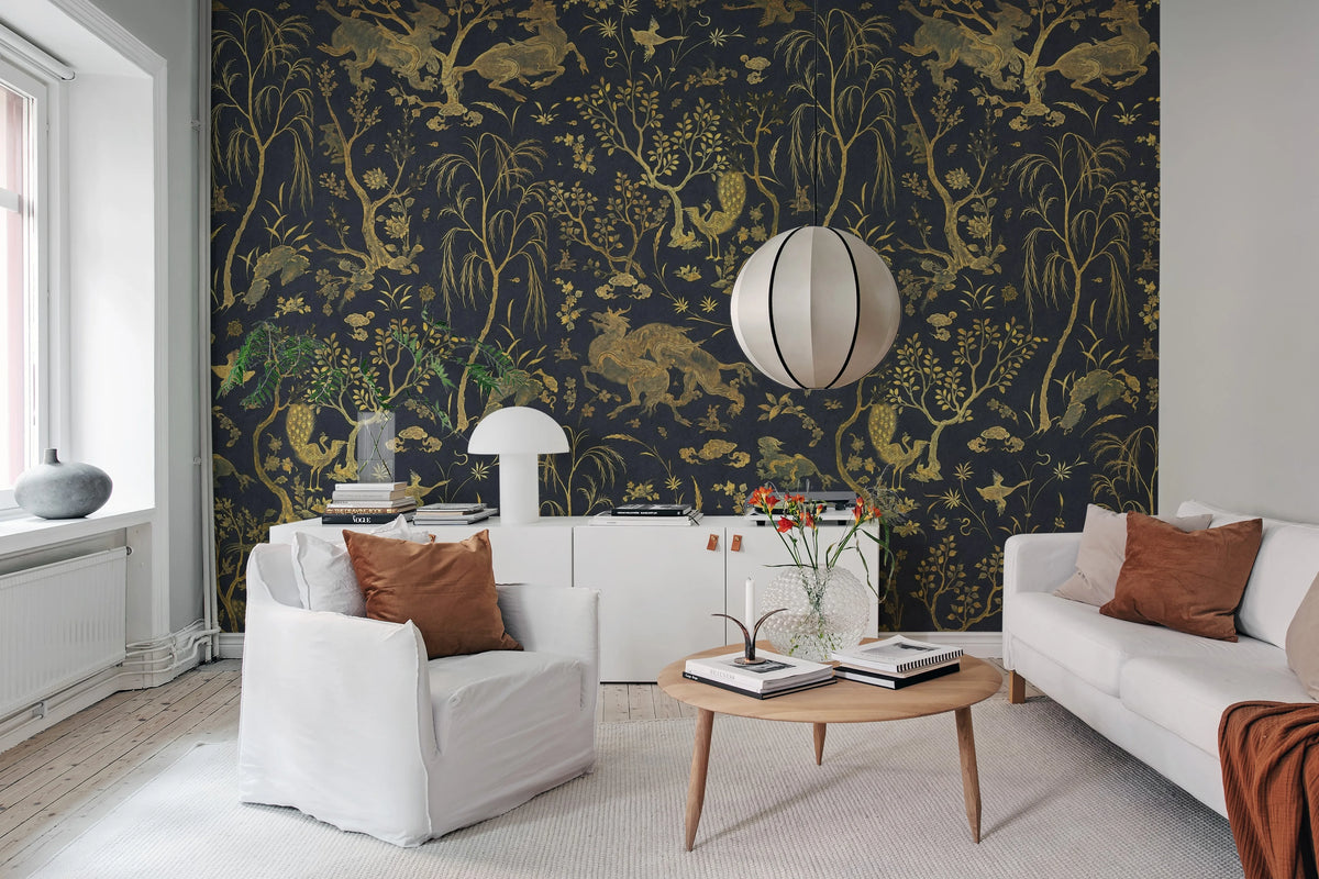 Dragon Garden, Gold Mural Wallpaper - room preview 02