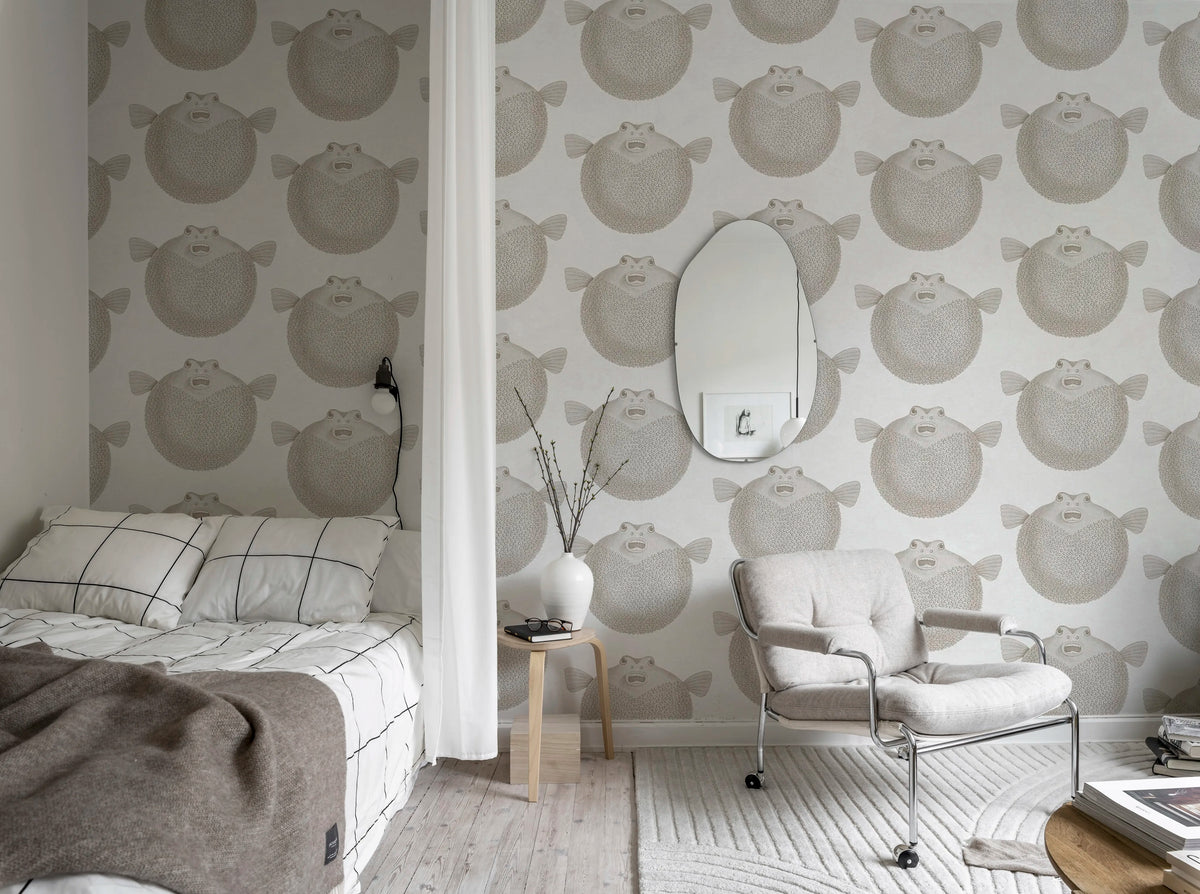 Puffer Fish, White Mural Wallpaper - room preview 02