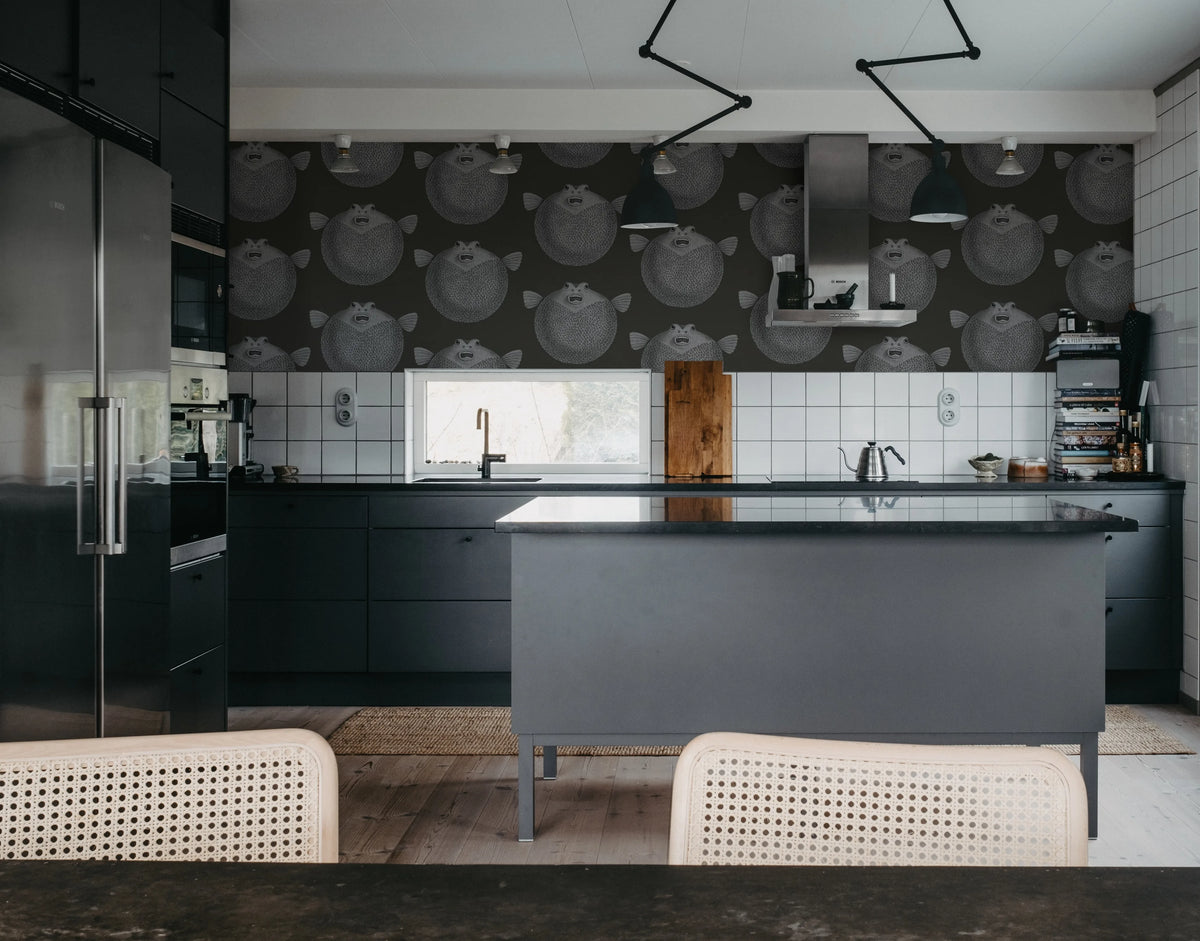 Puffer Fish, Black Mural Wallpaper - room preview 02