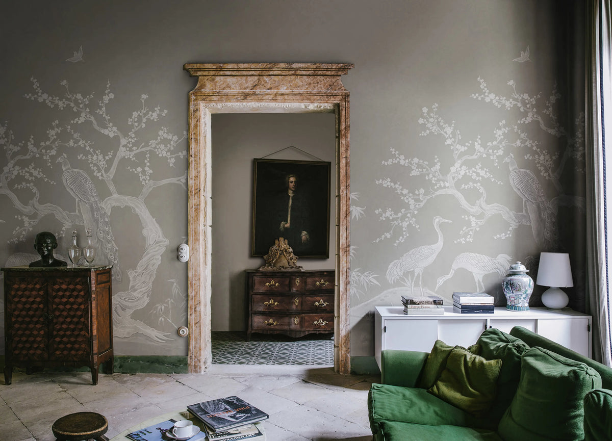 Chinoiserie Blossom, Natural Beige Mural Wallpaper - room preview 02