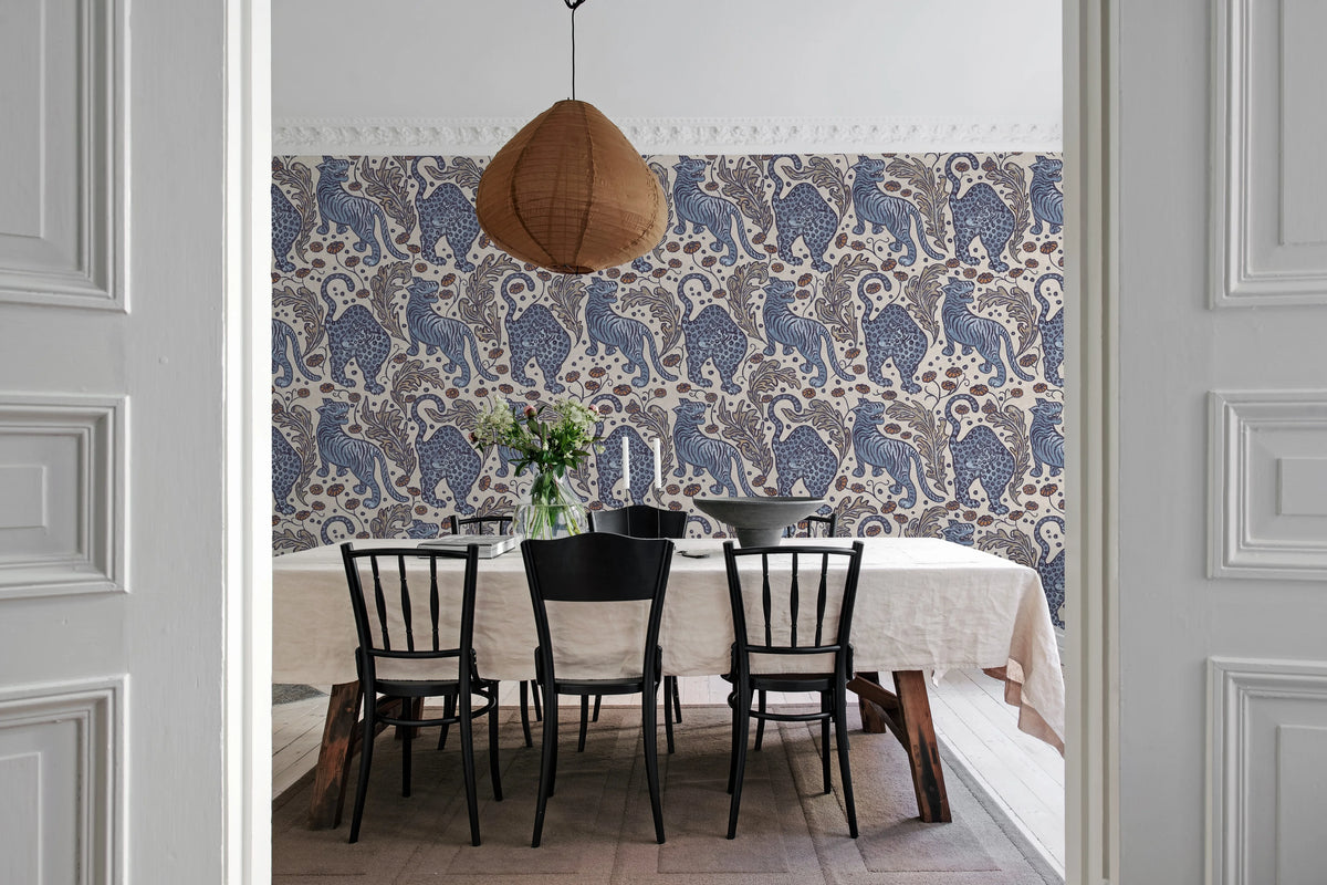 Bold Tigers, Blue Mural Wallpaper - room preview 02