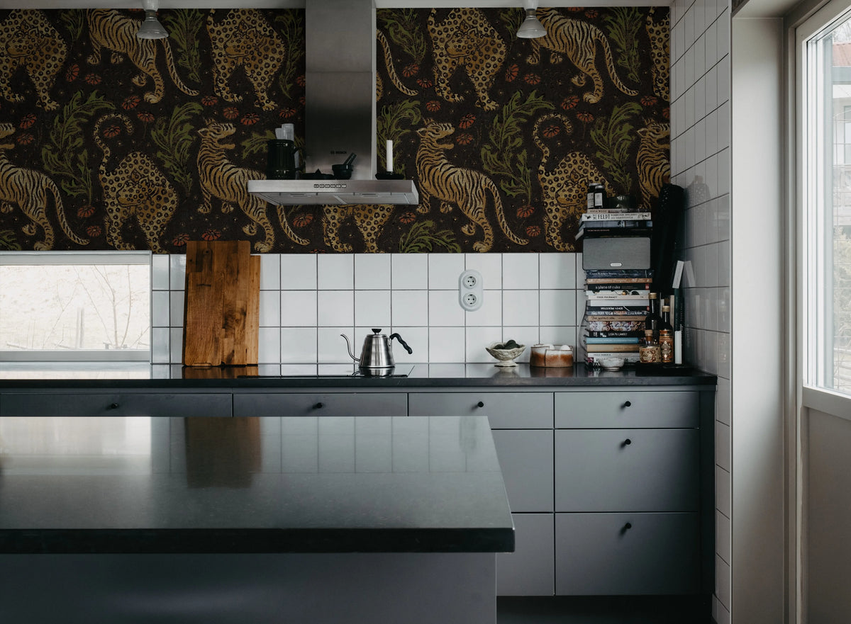 Bold Tigers, Black Mural Wallpaper - room preview 02
