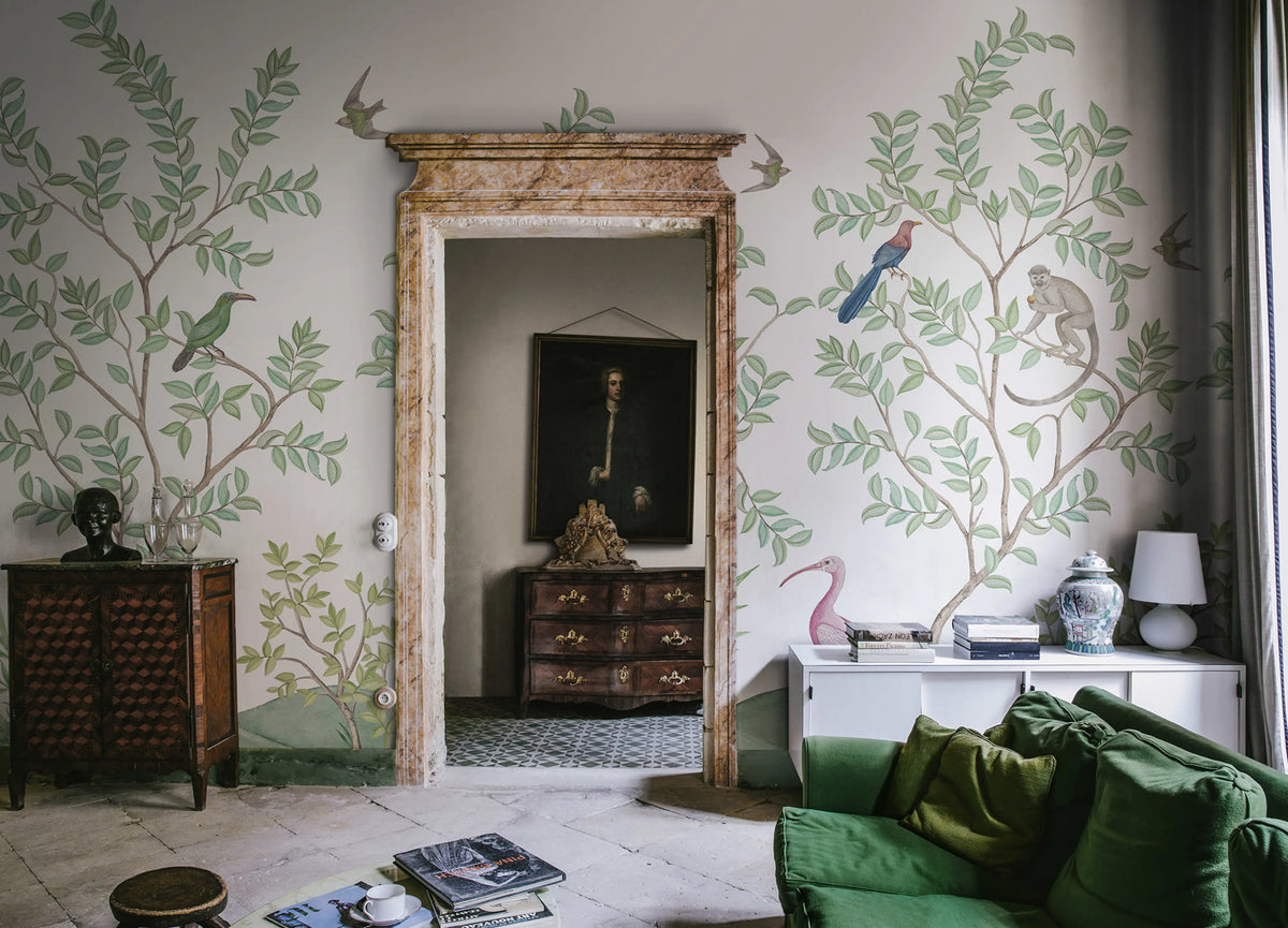 Monkeys Paradise, White Mural Wallpaper - room preview 02
