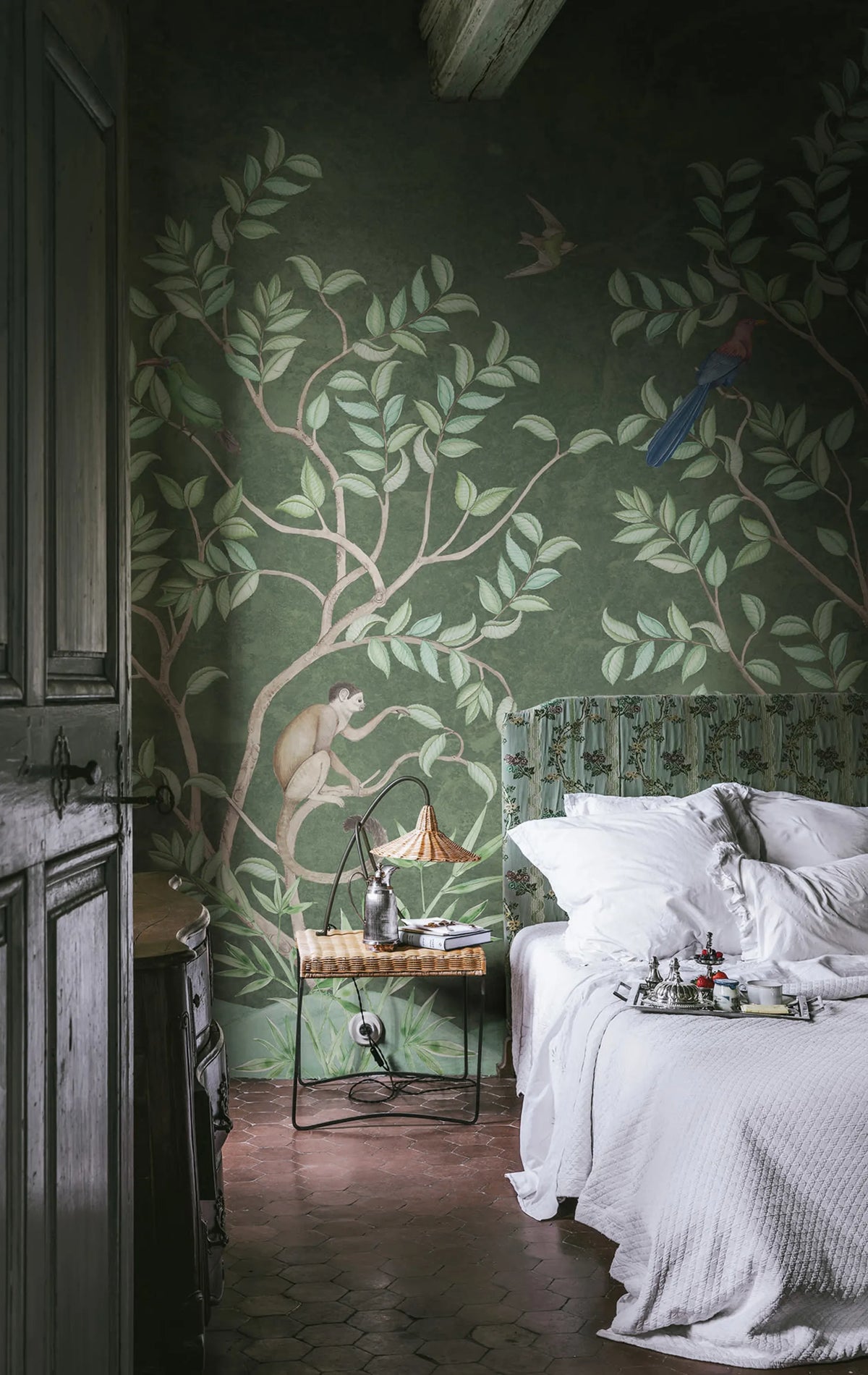 Monkeys Paradise, Sage Green Mural Wallpaper - room preview 02