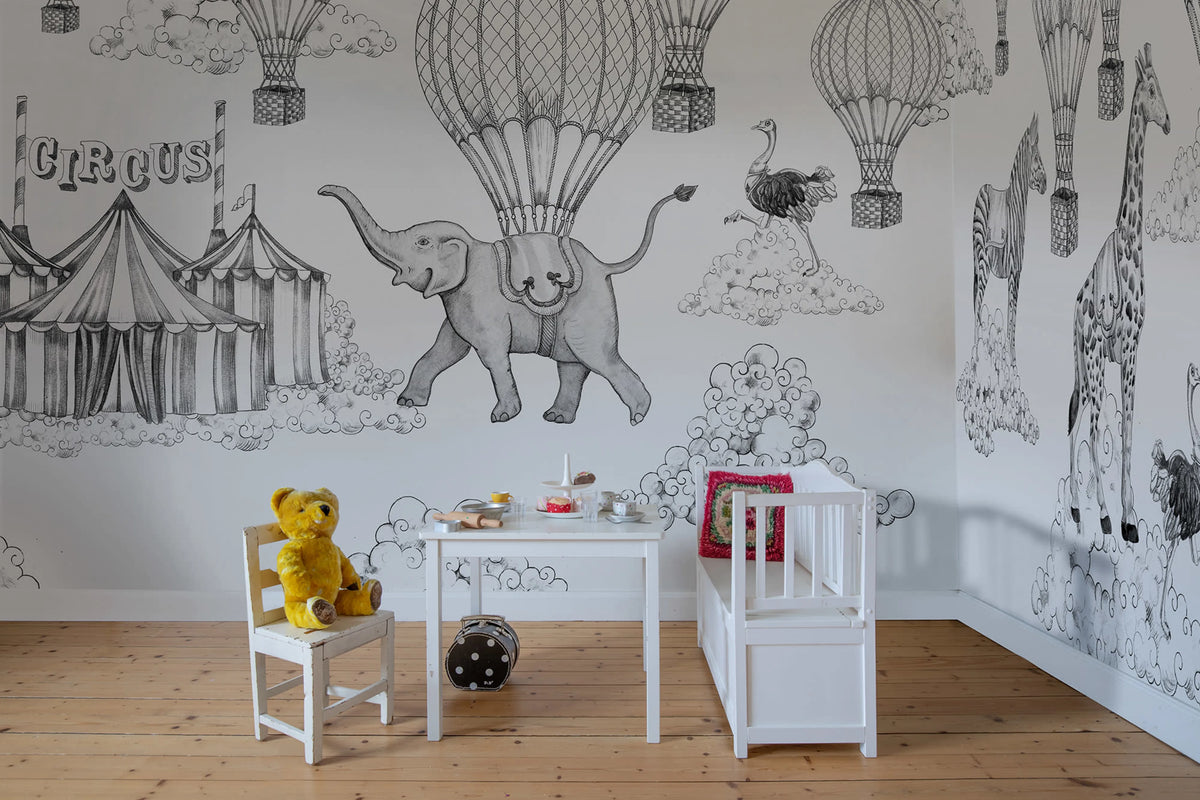 Circus Horizon, Graphite Mural Wallpaper - room preview 02