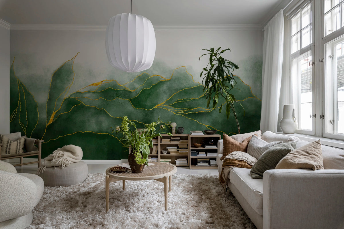 Emerald Leaves Mural Wallpaper - room preview 02
