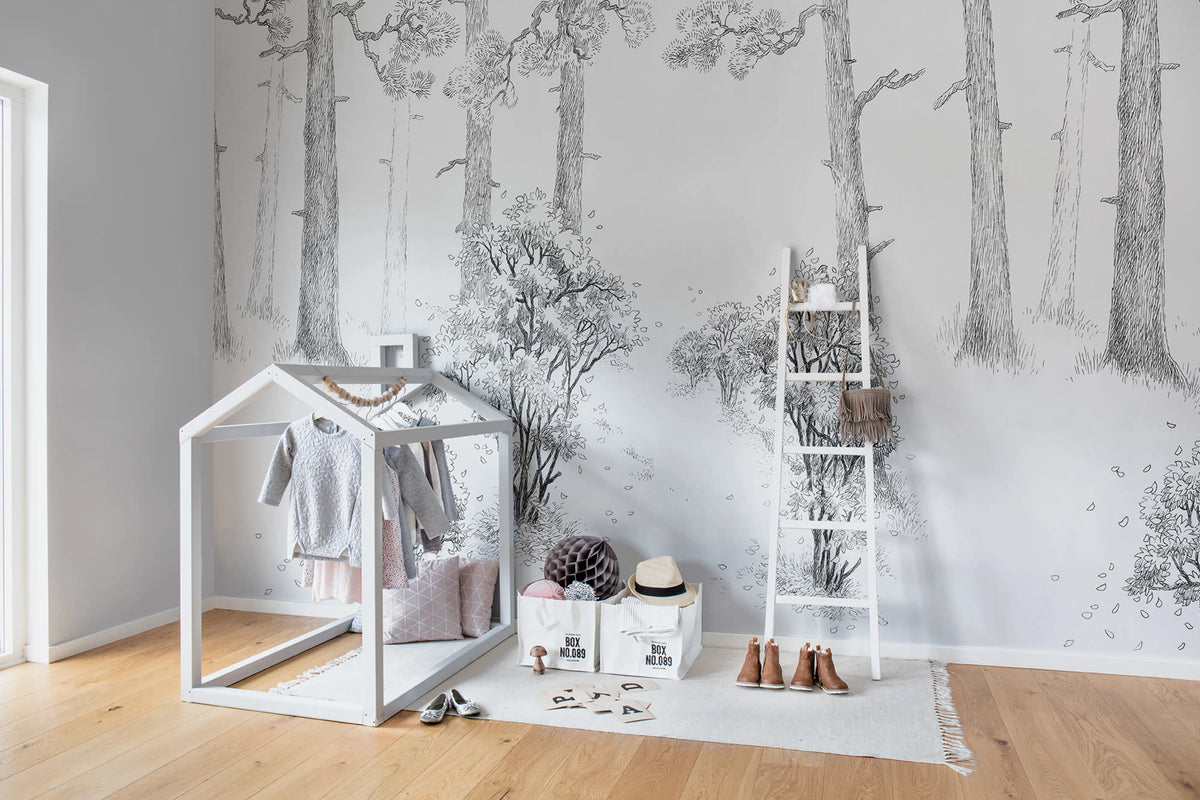 Forest Memories, Graphite Mural Wallpaper - room preview 02