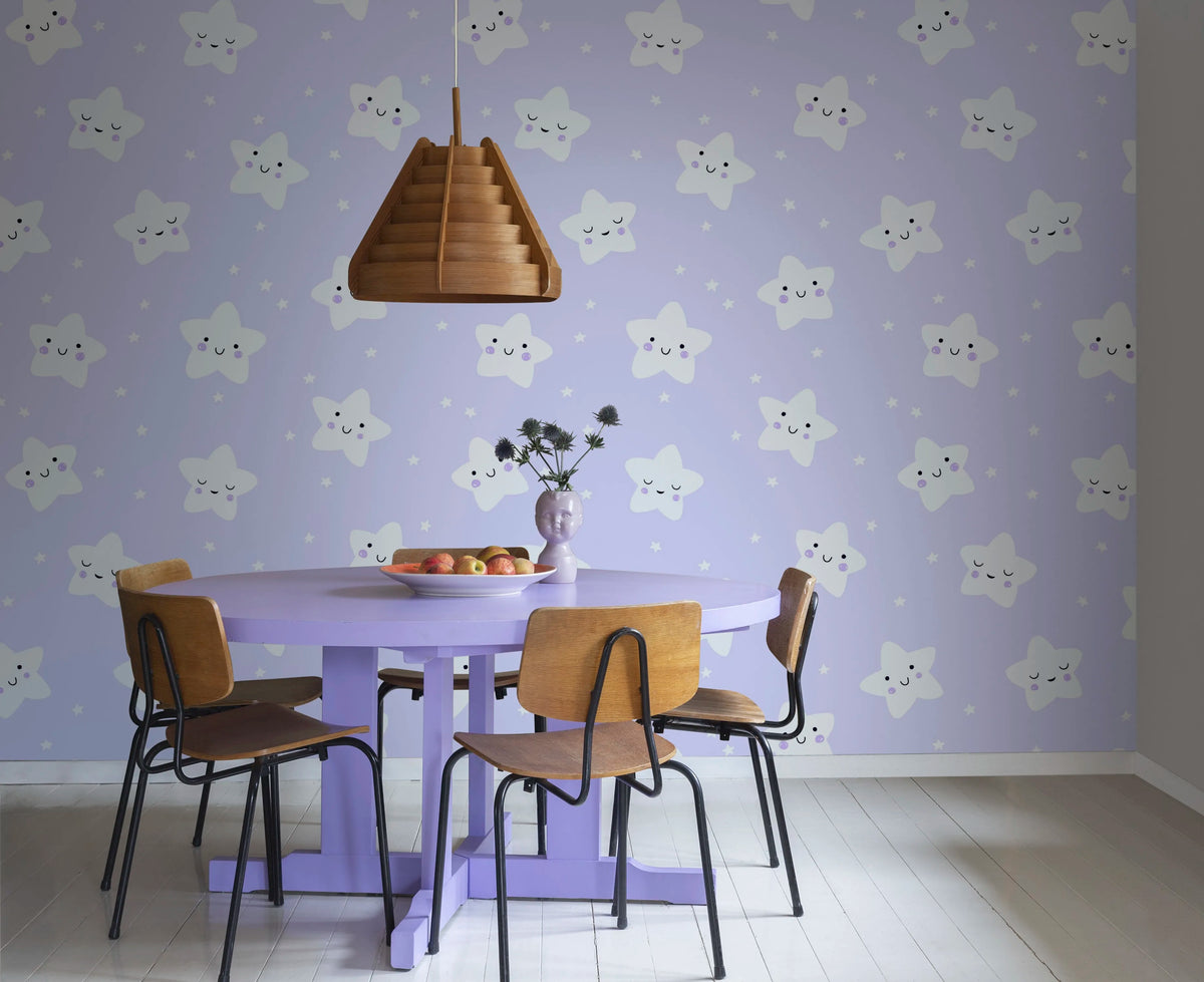 Cute Stars, Lilac Mural Wallpaper - room preview 02