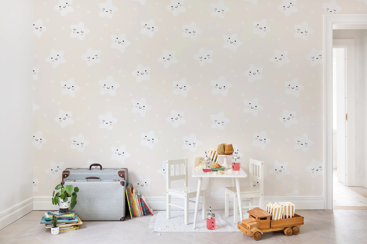 Cute Stars, Peach Mural Wallpaper - room preview 02