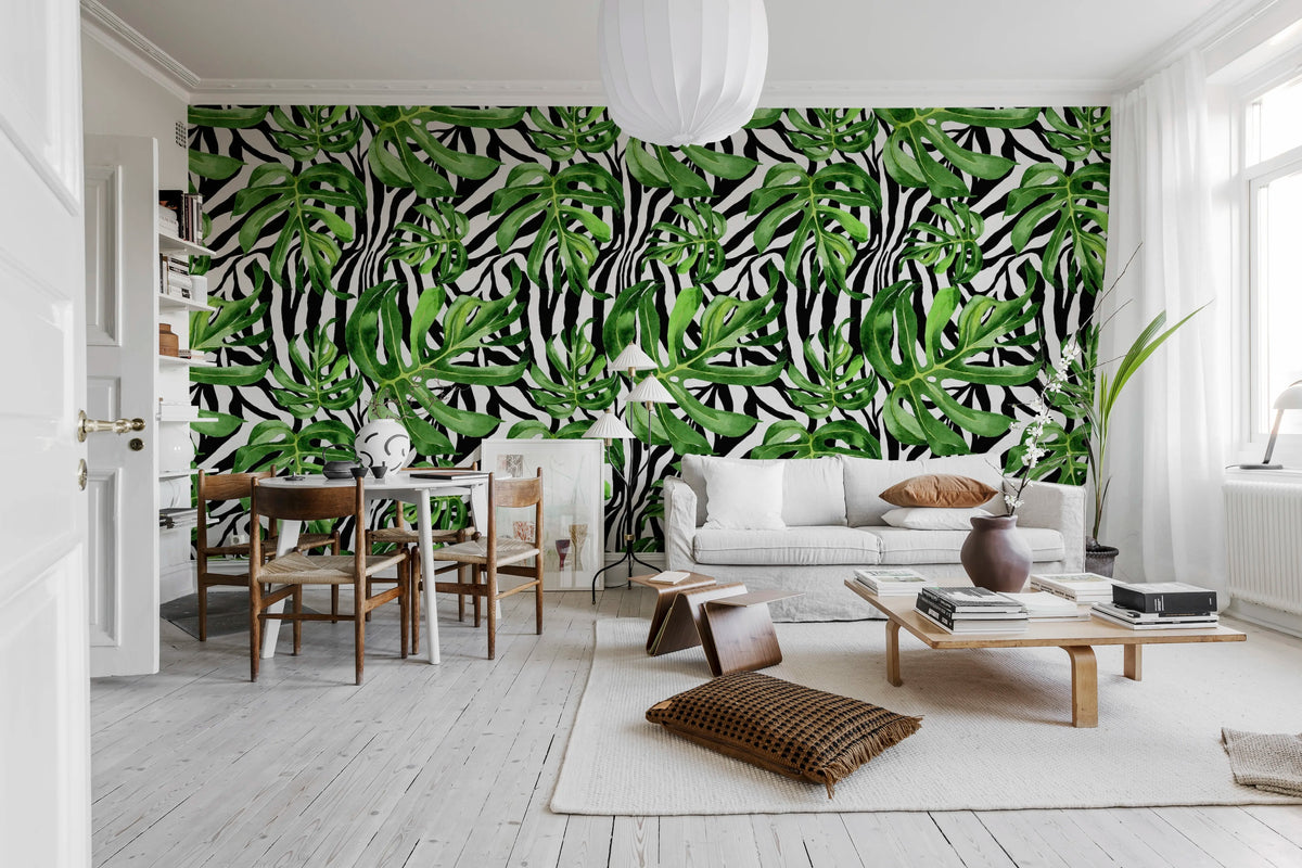 Jungle Zebra Mural Wallpaper - room preview 02
