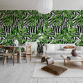 Jungle Zebra Mural Wallpaper - room preview 02