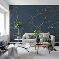 Gold Swirl, Dark Blue Mural Wallpaper - room preview 02