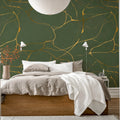 Gold Swirl, Dark Green Mural Wallpaper - room preview 02