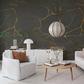 Gold Swirl, Dark Gray Mural Wallpaper - room preview 02