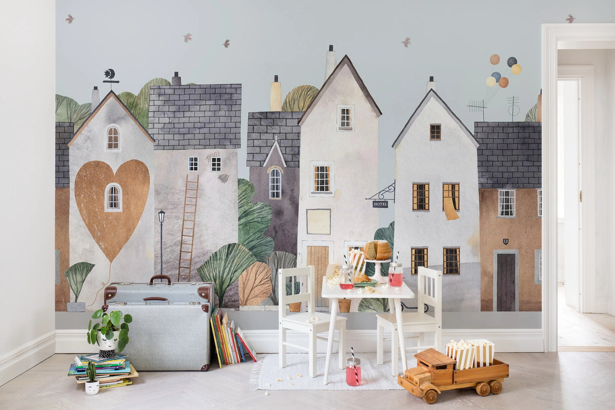 Cute Village, Pastel Mural Wallpaper - room preview 02