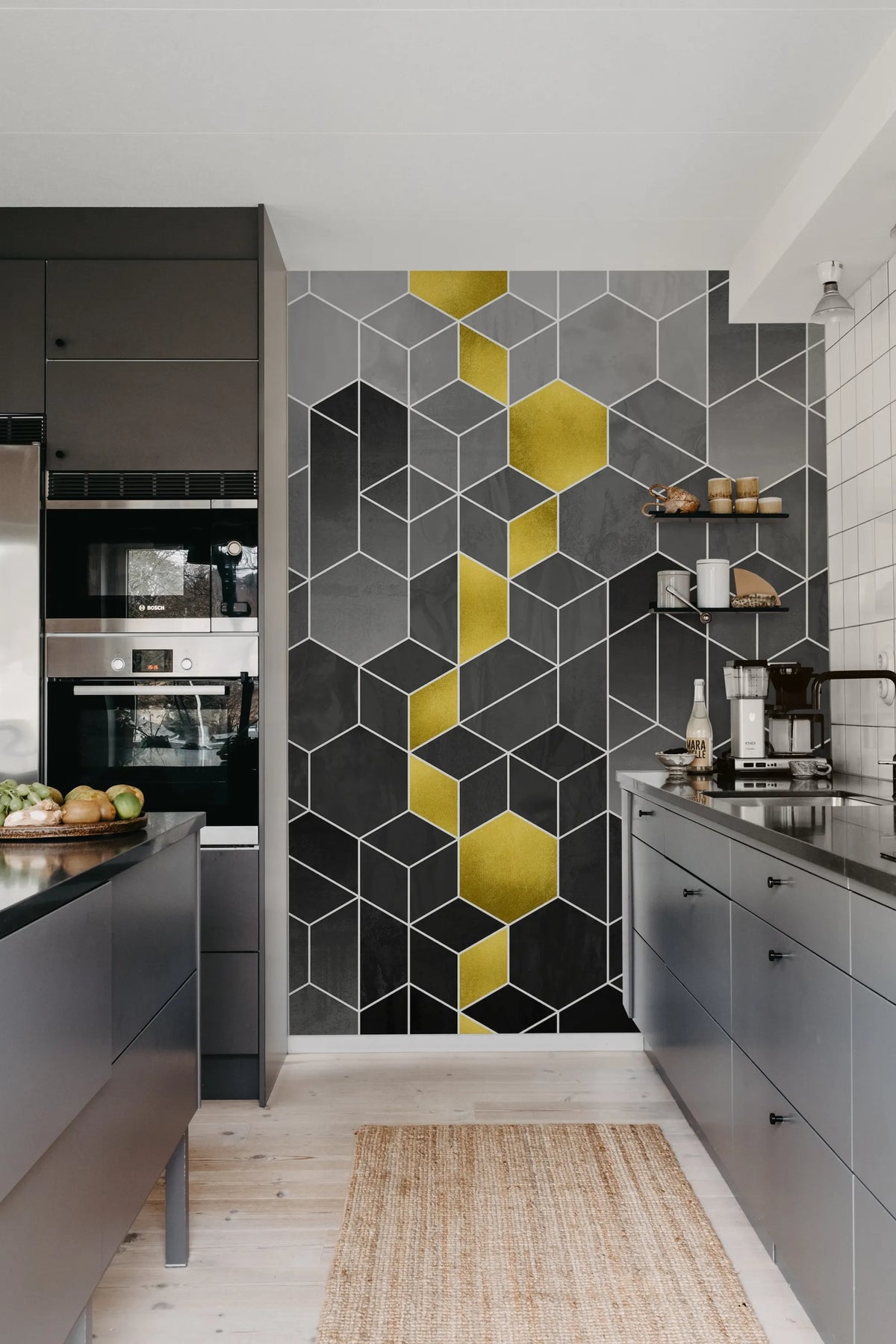 Gradient Geometry, Graphite Mural Wallpaper - room preview 02