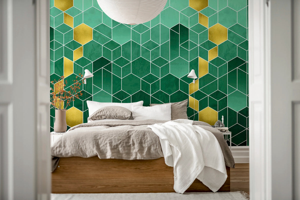 Gradient Geometry, Emerald Mural Wallpaper - room preview 02
