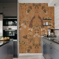 Peacock Garden, Ocher Mural Wallpaper - room preview 02
