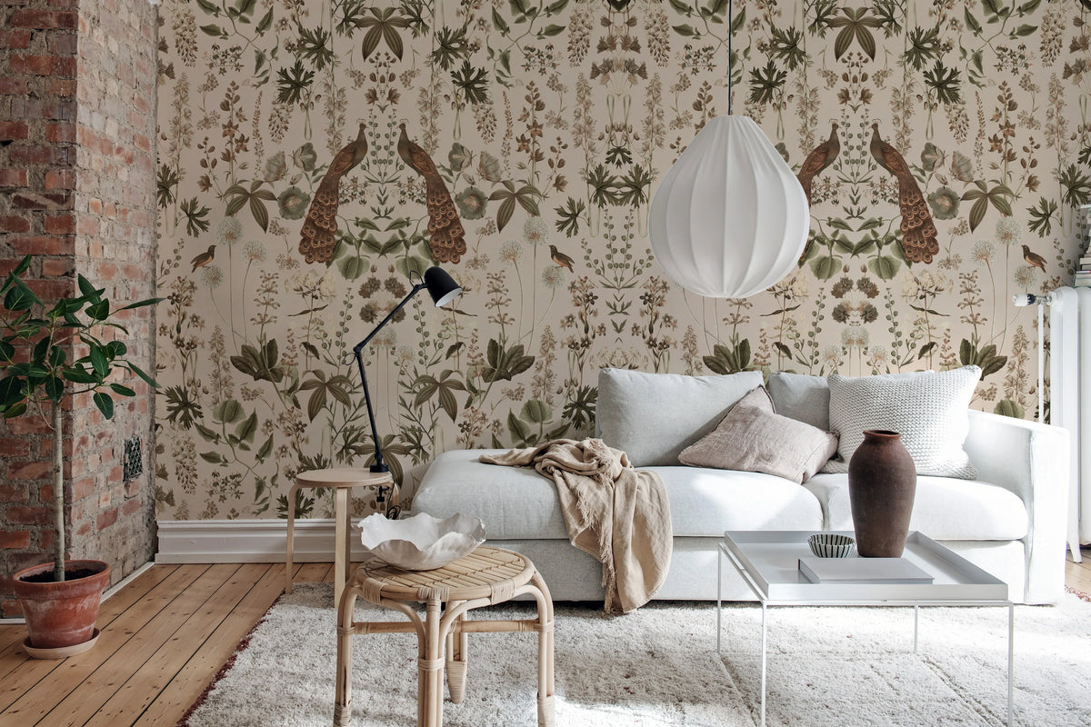 Peacock Garden, Sand Mural Wallpaper - room preview 02