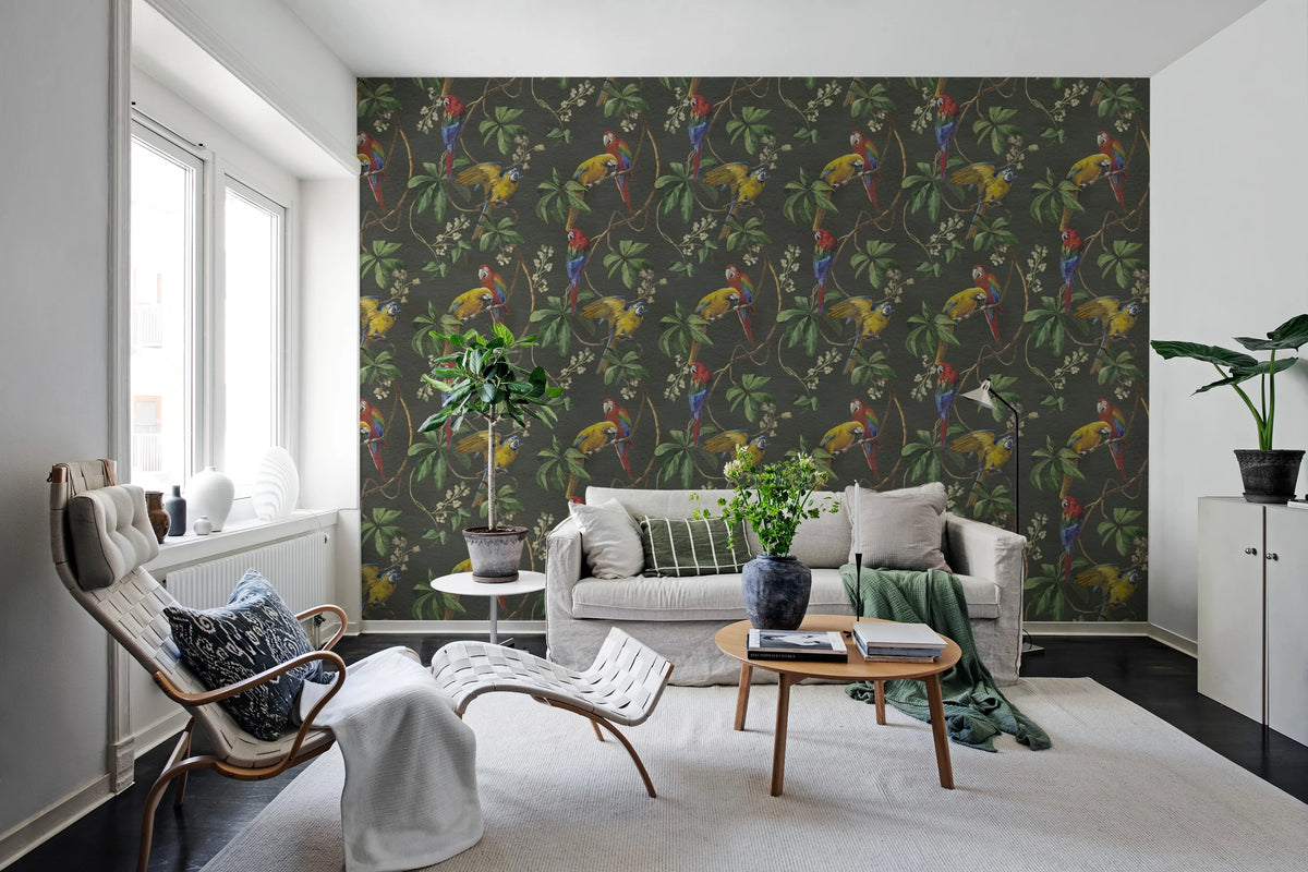 Parrots, Green Mural Wallpaper - room preview 02