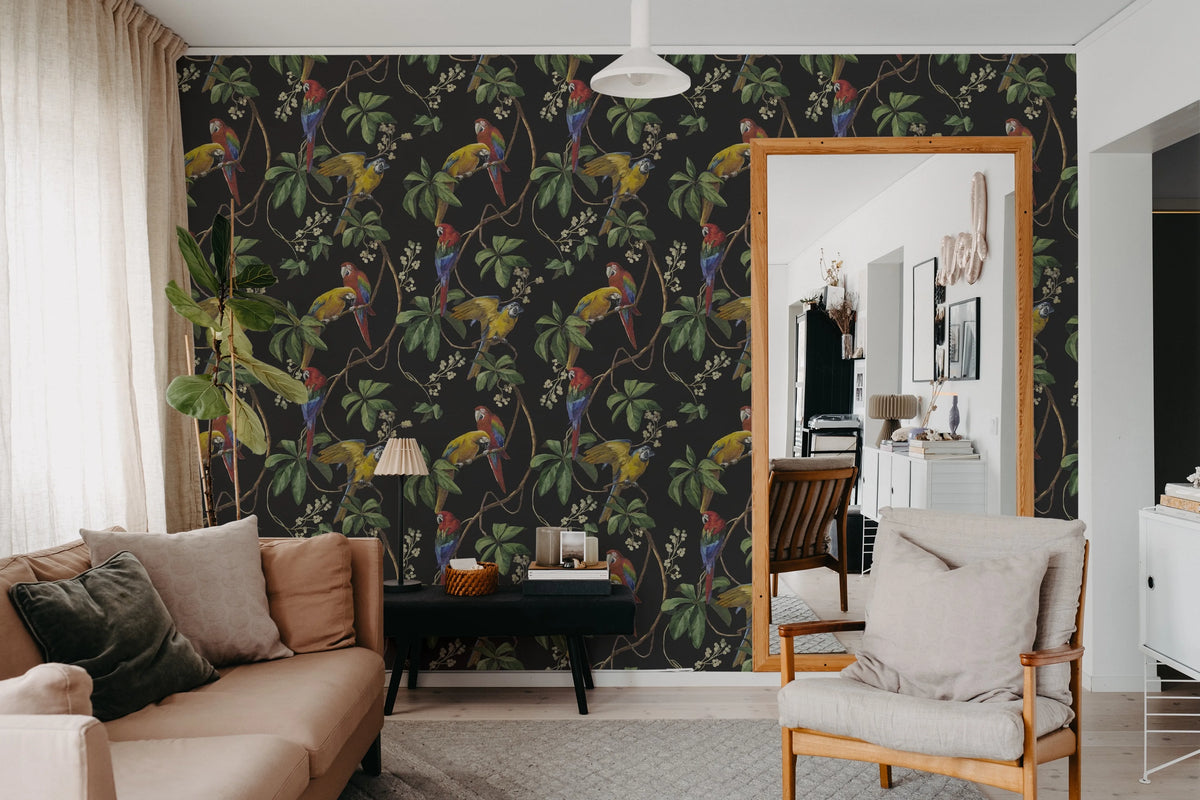 Parrots, Midnight Mural Wallpaper - room preview 02