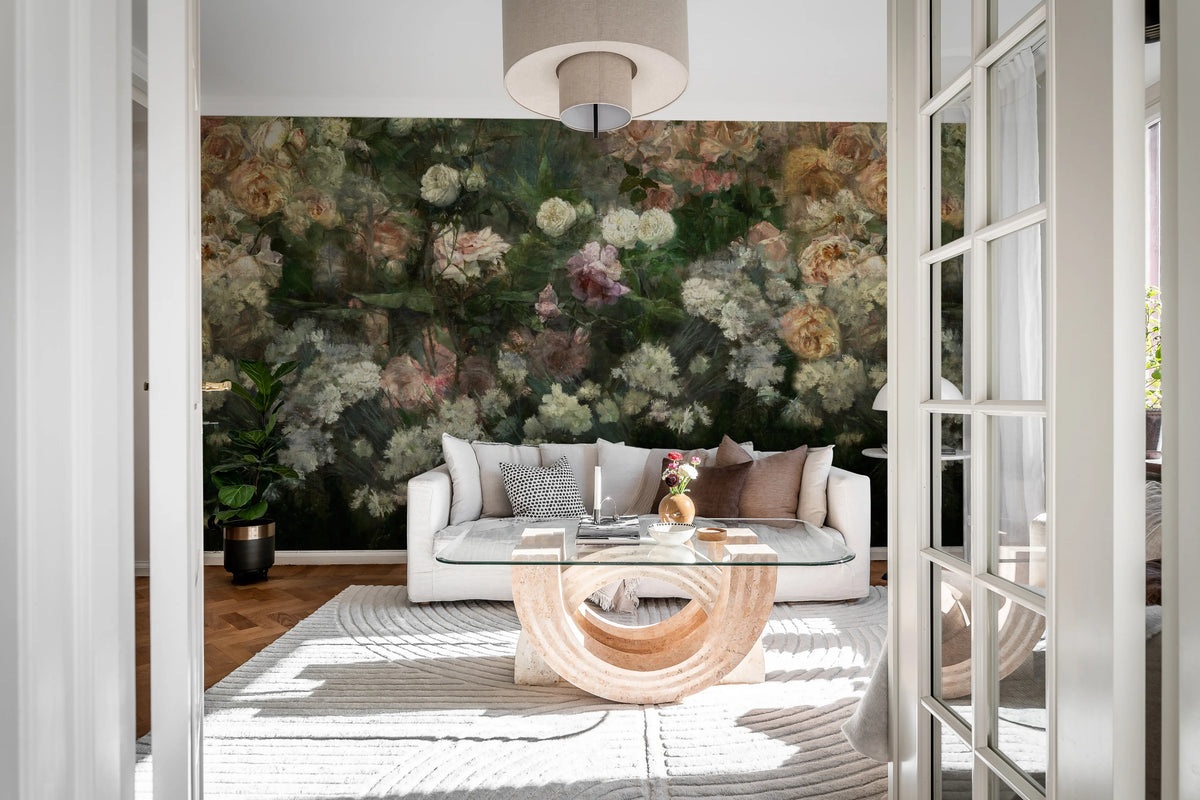Drape of Roses, Midnight Mural Wallpaper - room preview 02