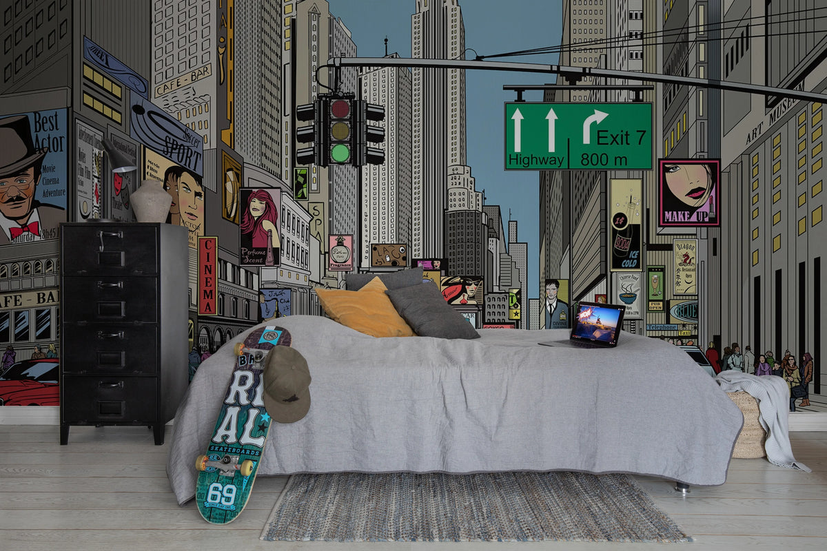 Cartoon City Kids, Colorful Mural Wallpaper - room preview 02