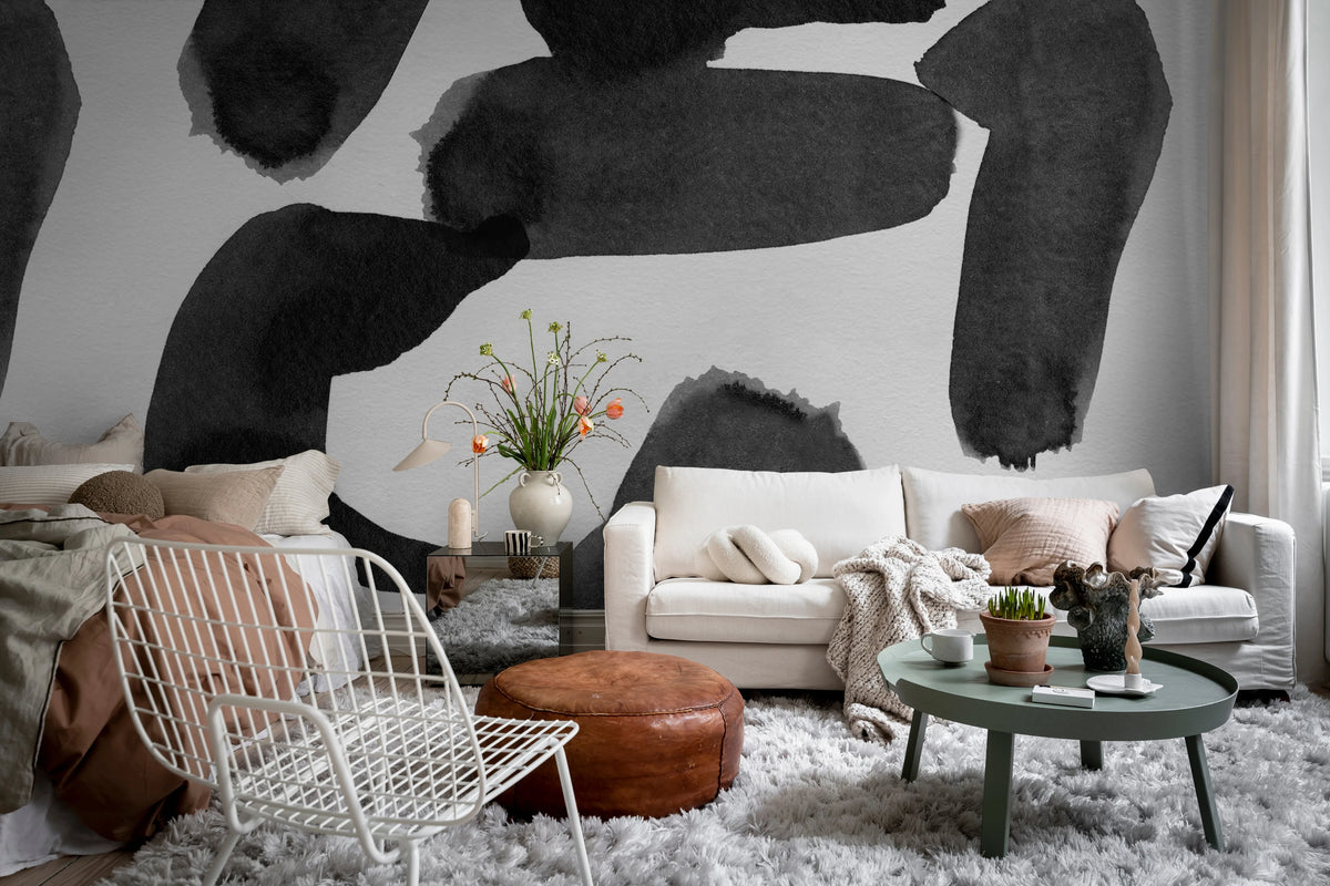 Wiggle Shapes, Graphite Mural Wallpaper - room preview 02