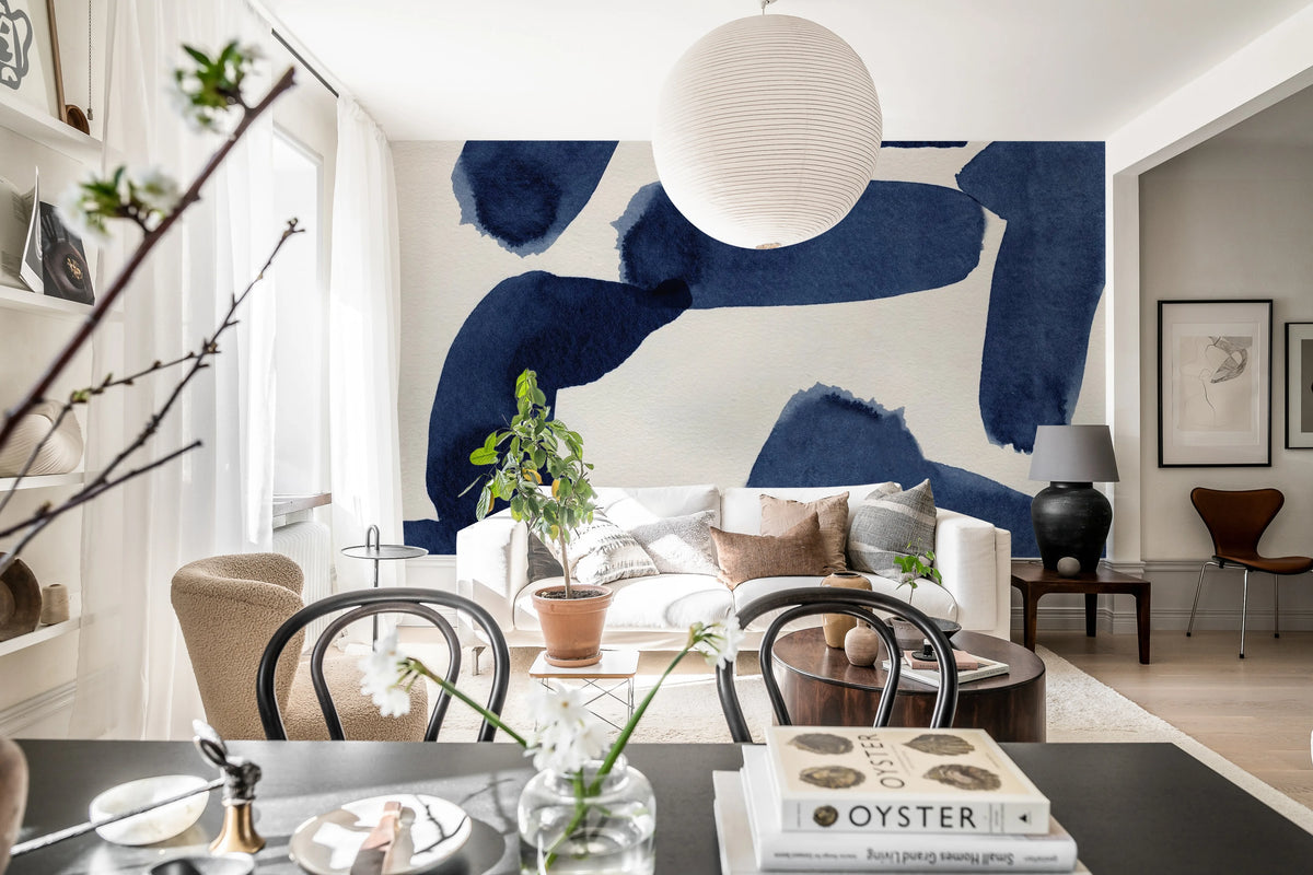 Wiggle Shapes, Blue Mural Wallpaper - room preview 02