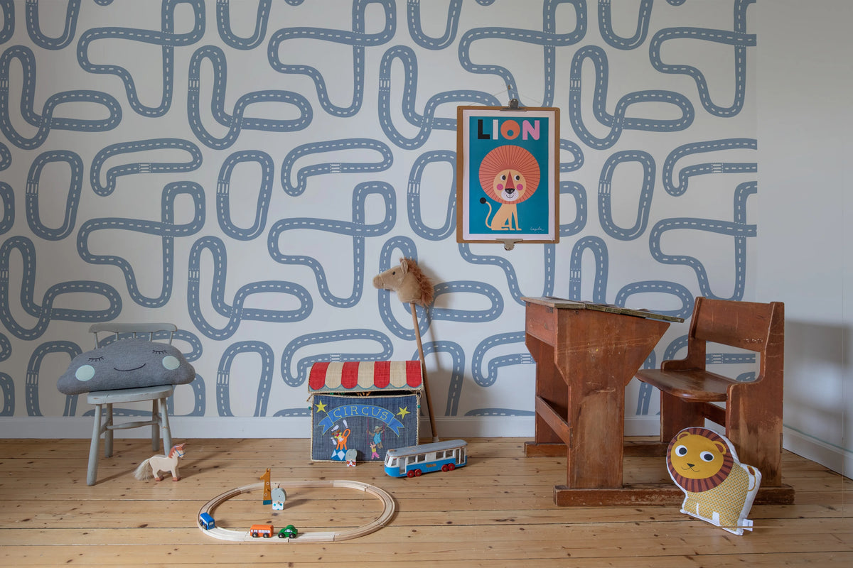 Race Track, Soft Blue Mural Wallpaper - room preview 02