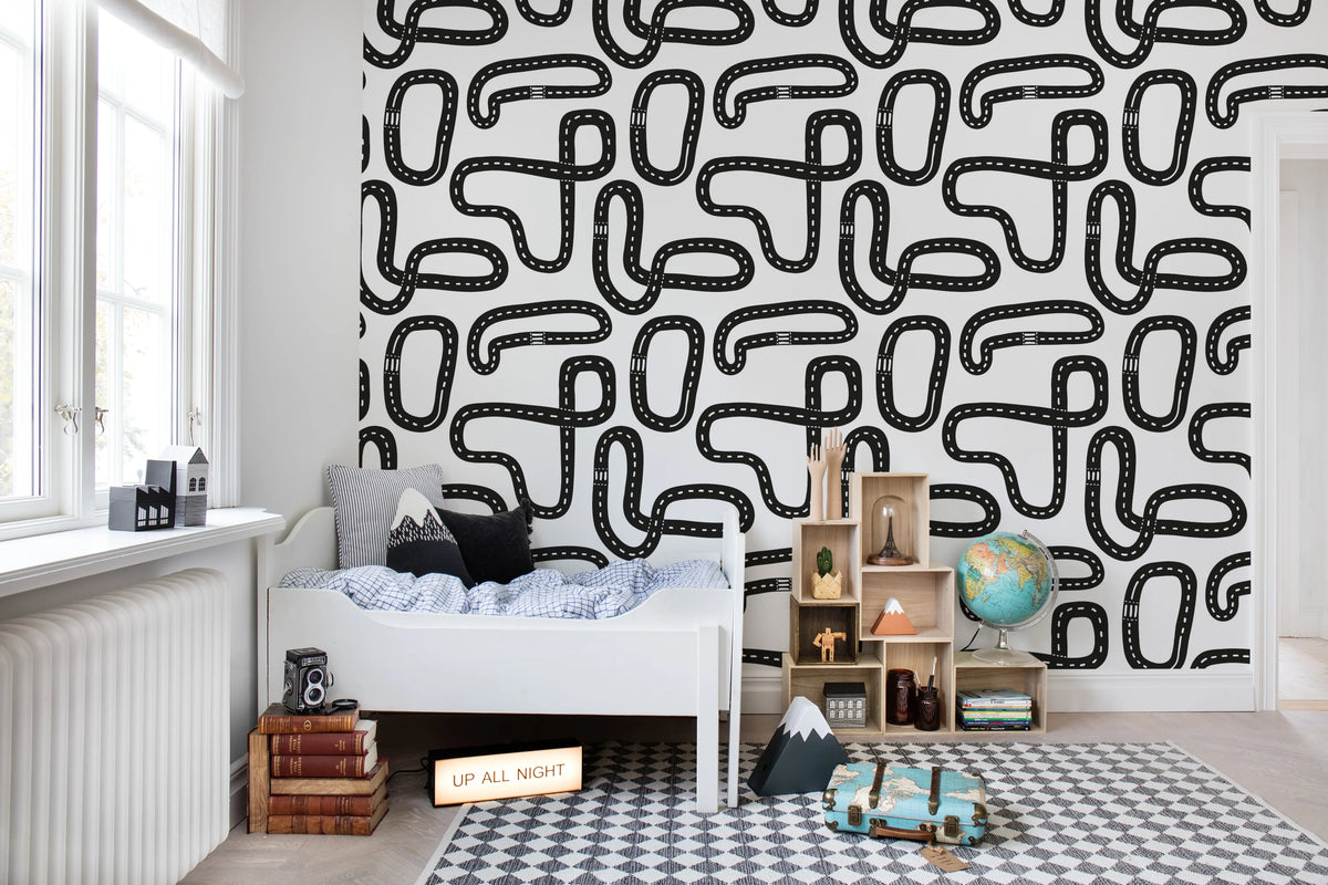 Race Track, Graphite Mural Wallpaper - room preview 02