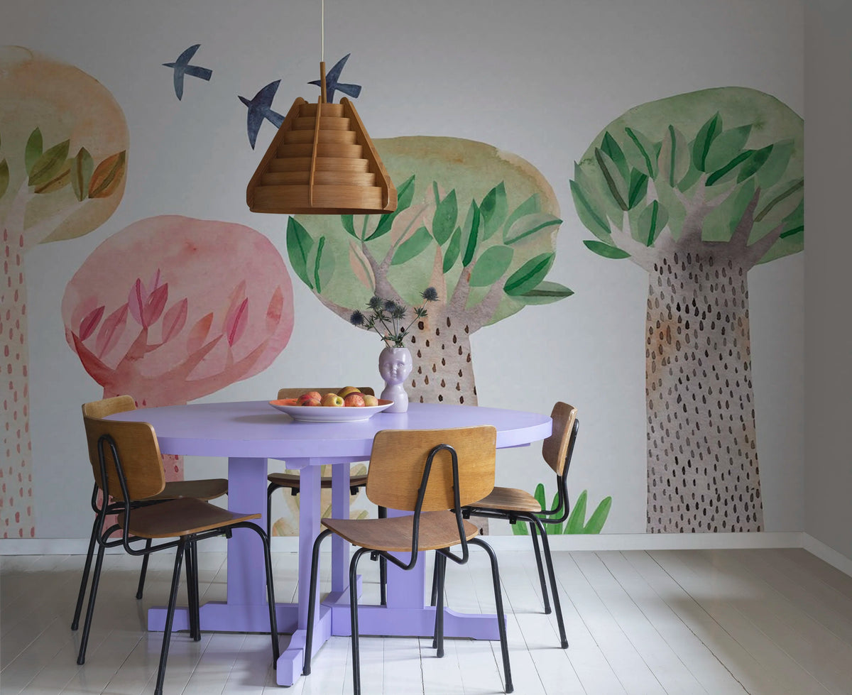 Watercolor Garden Mural Wallpaper - room preview 02