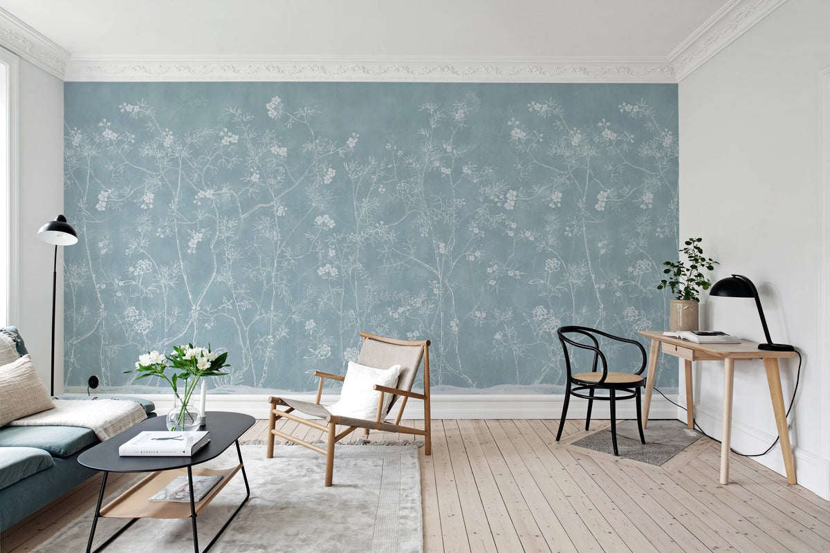 Soft Chinoiserie, Baby Blue Mural Wallpaper - room preview 02